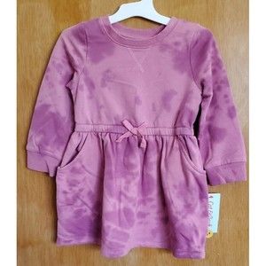 Cat & Jack Toddler Girls Long Sleeve Dress 2T Bow Pockets Mauve Tie Dye Faded